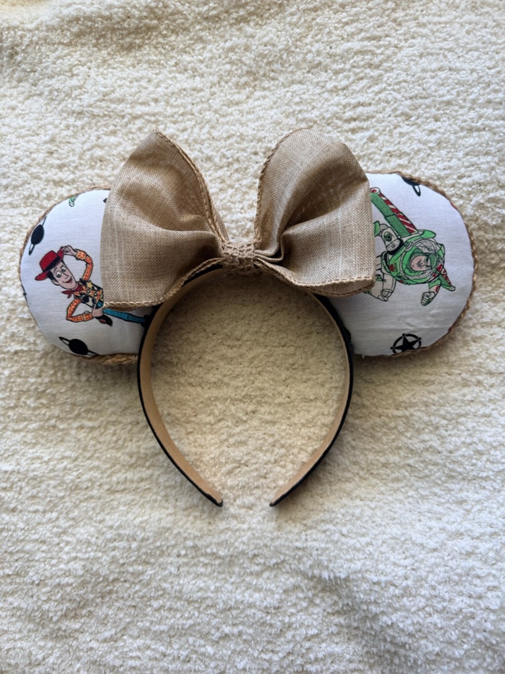 Toy Story woody buzz Minnie Ears Headband with Burlap style  ribbon bow